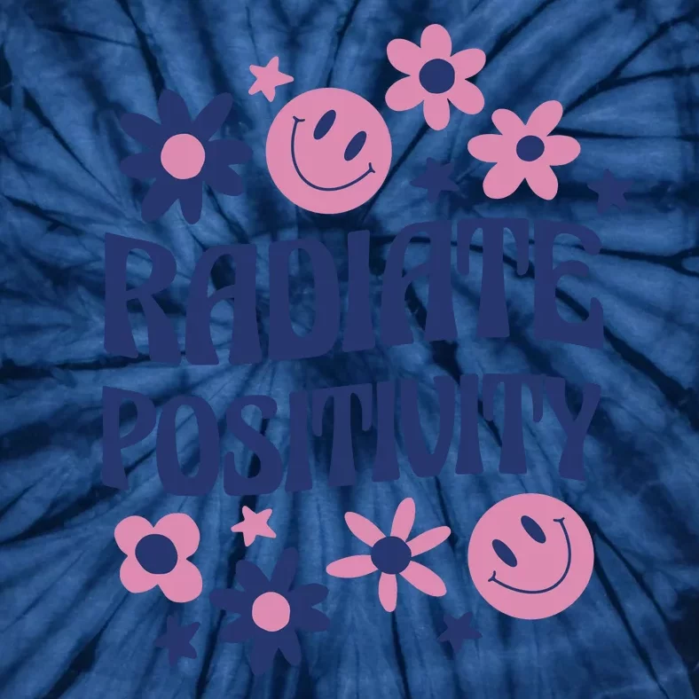 Radiate Positivity Retro Smiley Floral Quote Tie-Dye T-Shirt