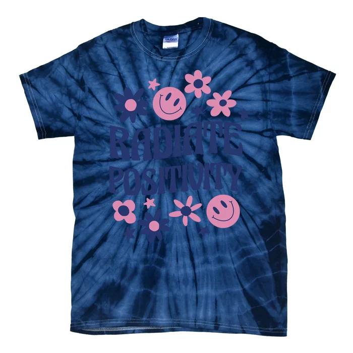 Radiate Positivity Retro Smiley Floral Quote Tie-Dye T-Shirt