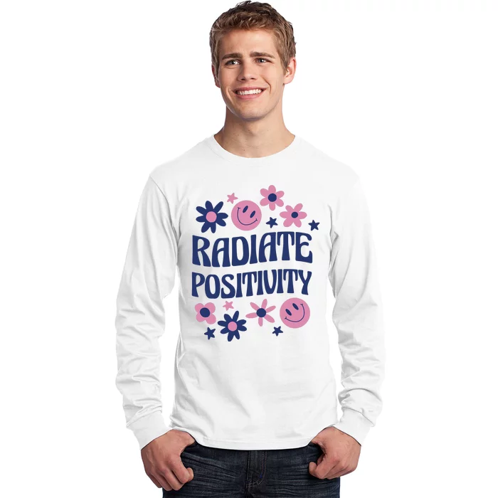 Radiate Positivity Retro Smiley Floral Quote Long Sleeve Shirt