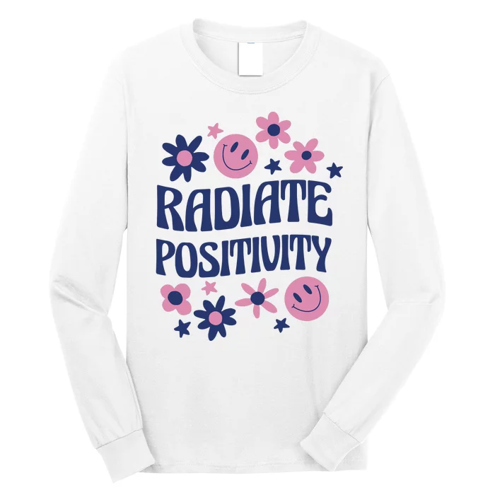 Radiate Positivity Retro Smiley Floral Quote Long Sleeve Shirt