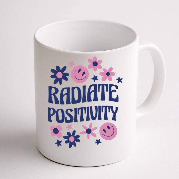 Radiate Positivity Retro Smiley Floral Quote Front & Back Coffee Mug