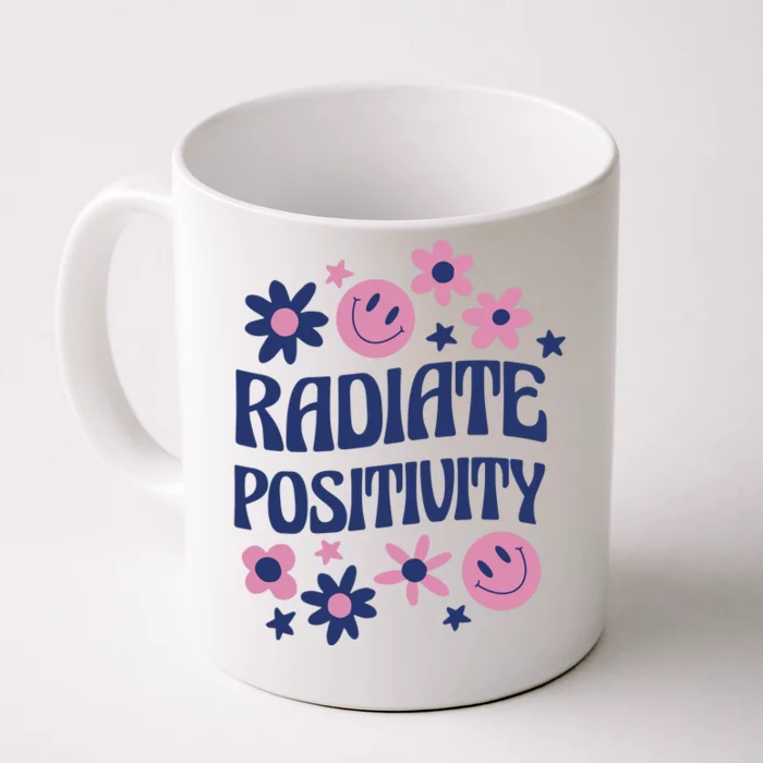 Radiate Positivity Retro Smiley Floral Quote Front & Back Coffee Mug