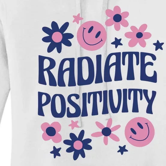 Radiate Positivity Retro Smiley Floral Quote Women's Pullover Hoodie