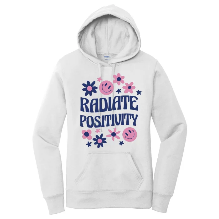 Radiate Positivity Retro Smiley Floral Quote Women's Pullover Hoodie