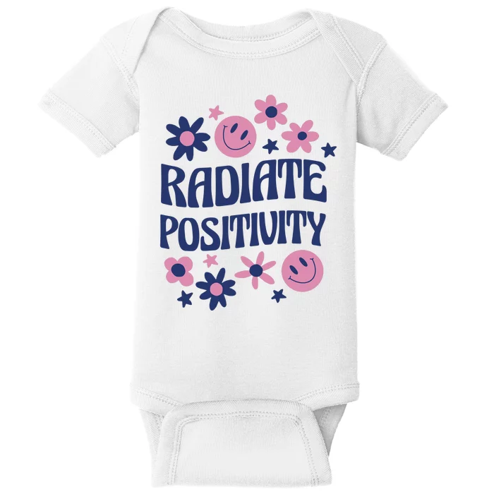 Radiate Positivity Retro Smiley Floral Quote Baby Bodysuit