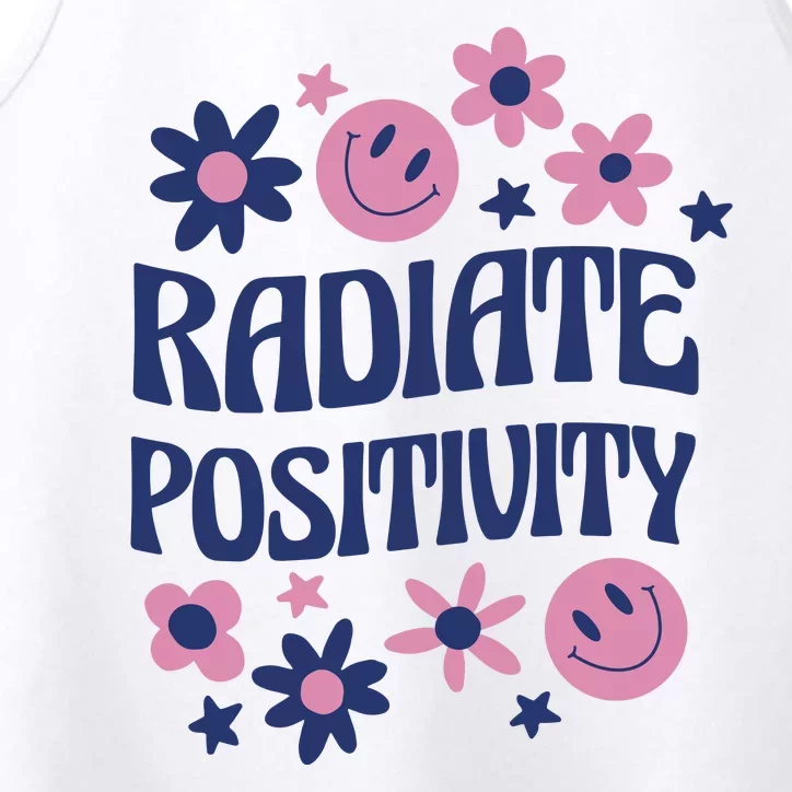 Radiate Positivity Retro Smiley Floral Quote Performance Tank