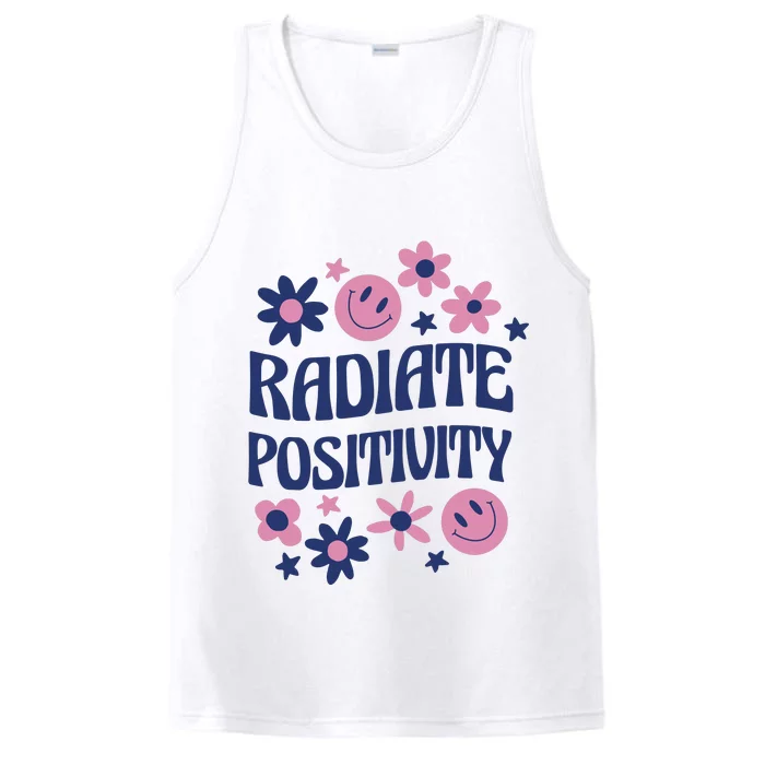 Radiate Positivity Retro Smiley Floral Quote Performance Tank