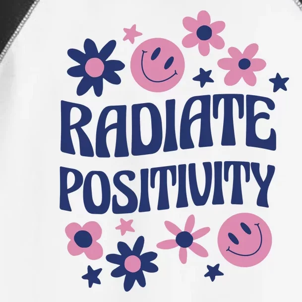 Radiate Positivity Retro Smiley Floral Quote Toddler Fine Jersey T-Shirt