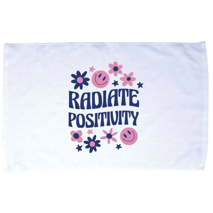 Radiate Positivity Retro Smiley Floral Quote Microfiber Hand Towel