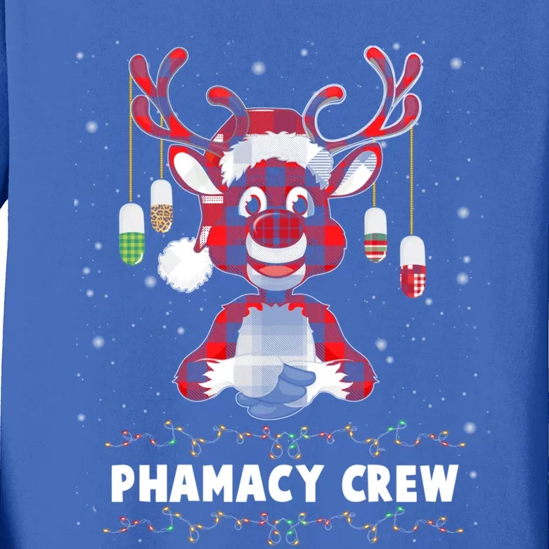 Red Plaid Reindeer Pharmacy Crew Christmas Great Gift Kids Long Sleeve Shirt