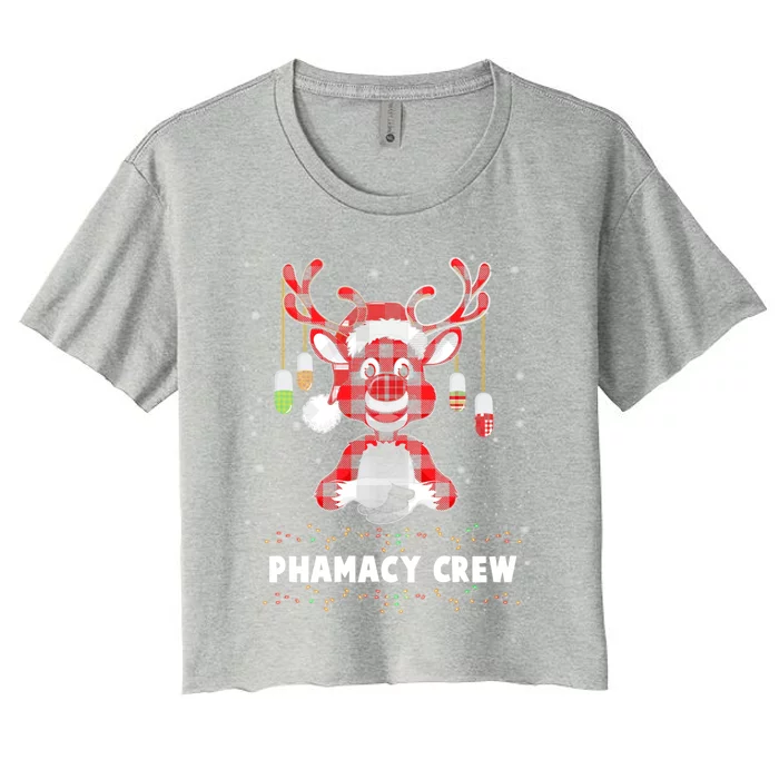 Red Plaid Reindeer Pharmacy Crew Christmas Great Gift Women's Crop Top Tee