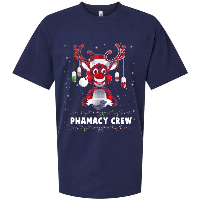 Red Plaid Reindeer Pharmacy Crew Christmas Great Gift Sueded Cloud Jersey T-Shirt