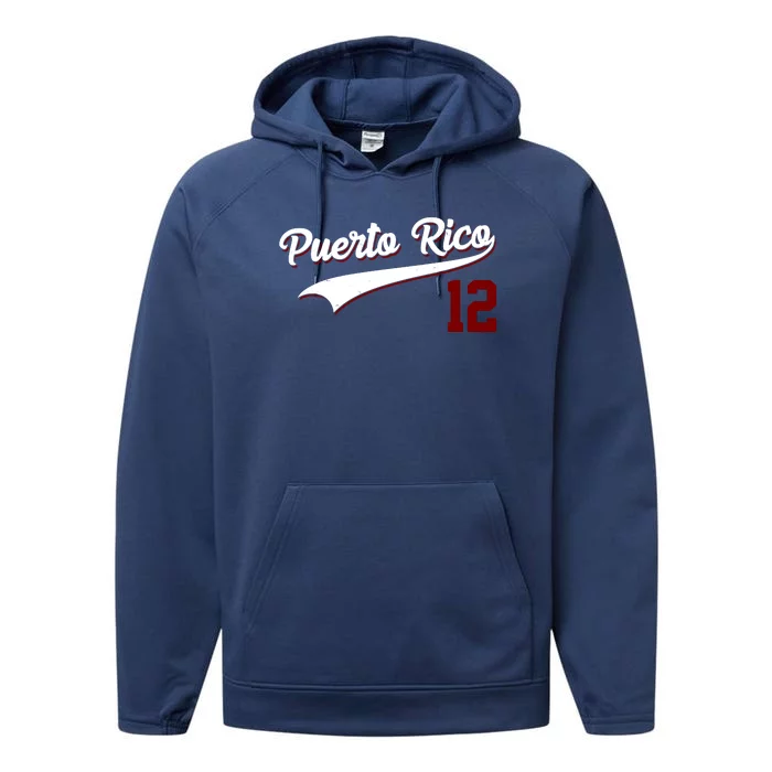 Retro Puerto Rico 12 Beisbol Jersey Boricua Baseball Performance Fleece Hoodie