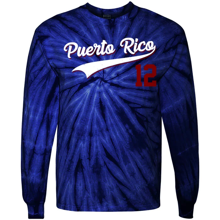 Retro Puerto Rico 12 Beisbol Jersey Boricua Baseball Tie-Dye Long Sleeve Shirt