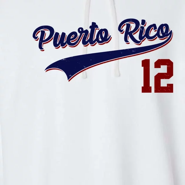 Retro Puerto Rico 12 Beisbol Jersey Boricua Baseball Garment-Dyed Fleece Hoodie