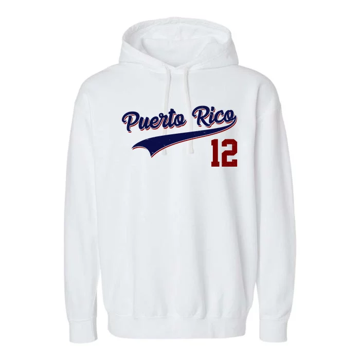 Retro Puerto Rico 12 Beisbol Jersey Boricua Baseball Garment-Dyed Fleece Hoodie