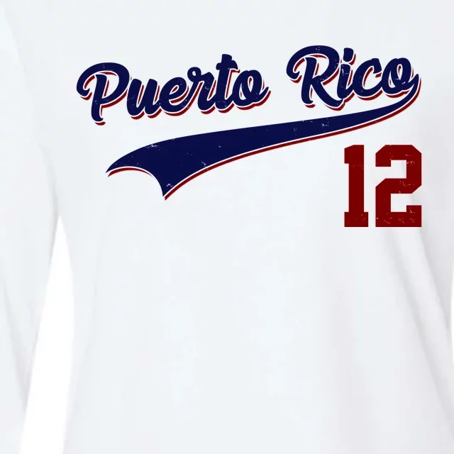 Retro Puerto Rico 12 Beisbol Jersey Boricua Baseball Womens Cotton Relaxed Long Sleeve T-Shirt