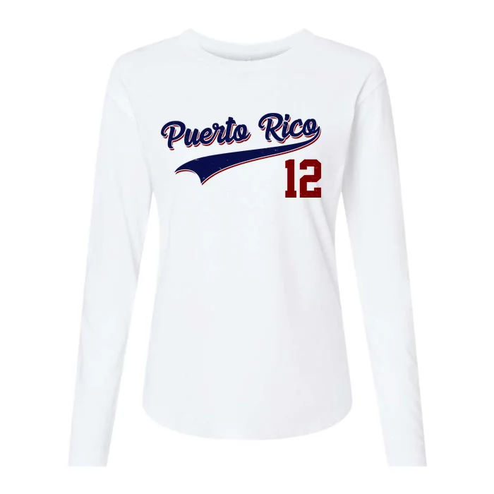 Retro Puerto Rico 12 Beisbol Jersey Boricua Baseball Womens Cotton Relaxed Long Sleeve T-Shirt