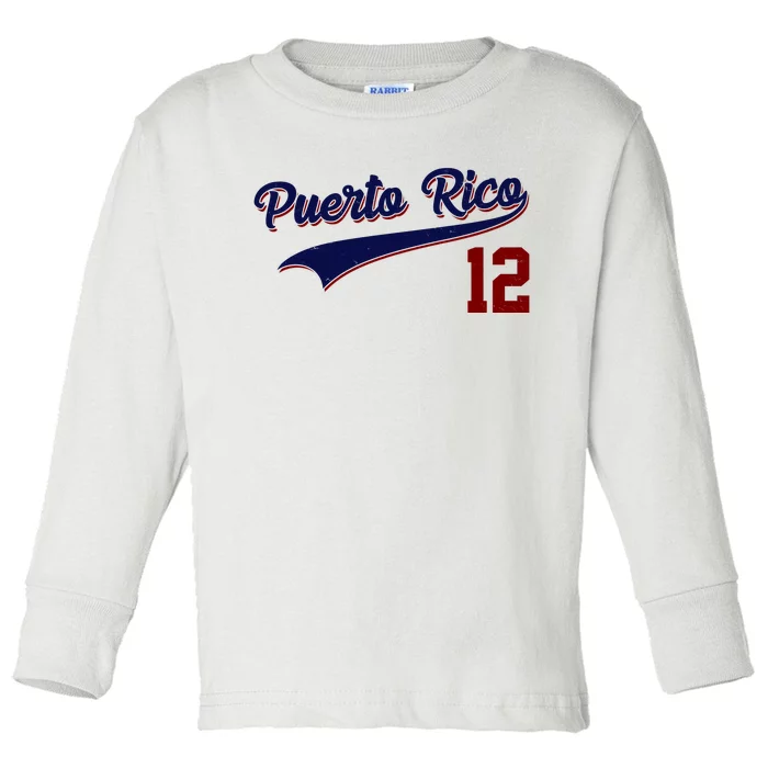 Retro Puerto Rico 12 Beisbol Jersey Boricua Baseball Toddler Long Sleeve Shirt