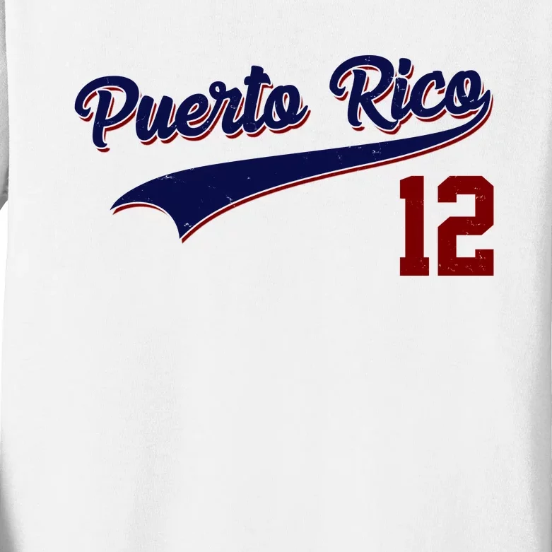 Retro Puerto Rico 12 Beisbol Jersey Boricua Baseball Kids Long Sleeve Shirt