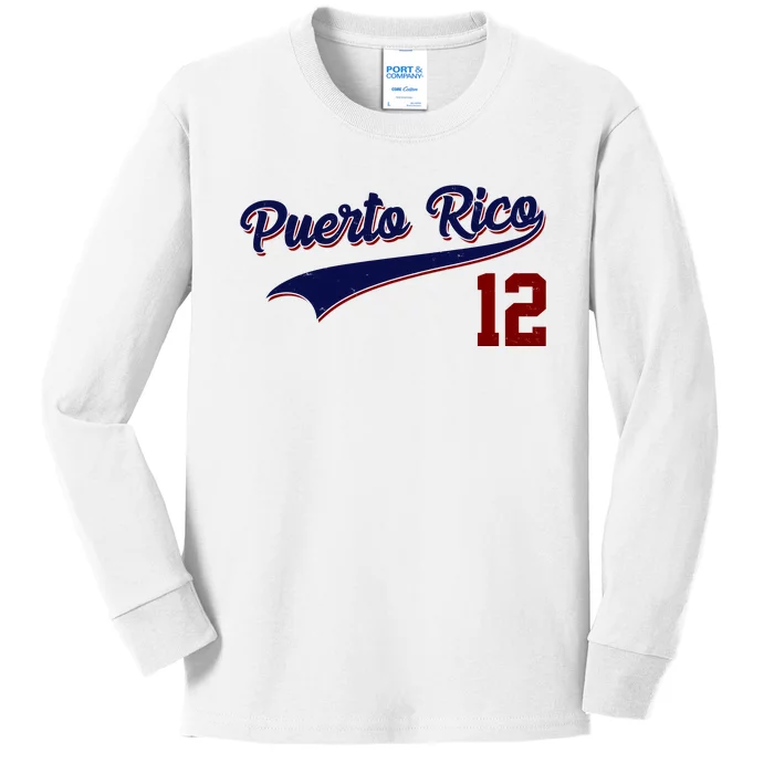 Retro Puerto Rico 12 Beisbol Jersey Boricua Baseball Kids Long Sleeve Shirt