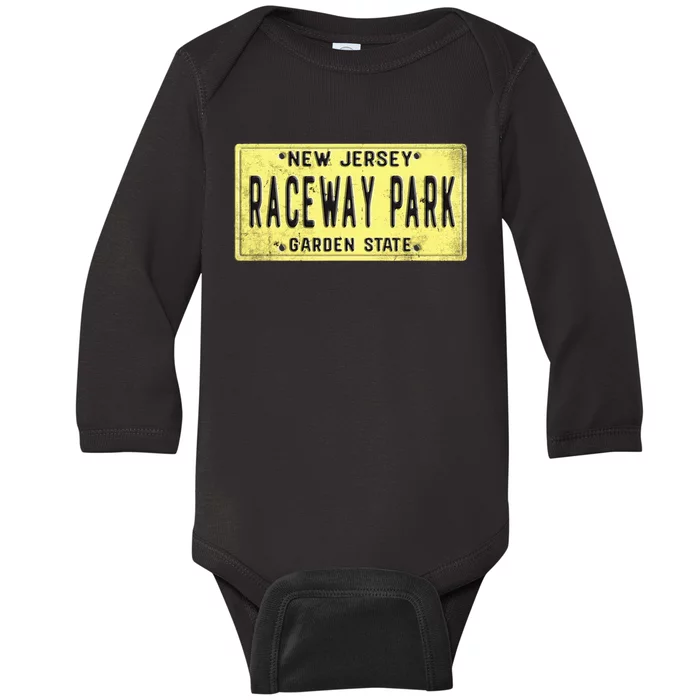 Raceway Park Retro Racetrack Englishtown Nj New Jersey Baby Long Sleeve Bodysuit