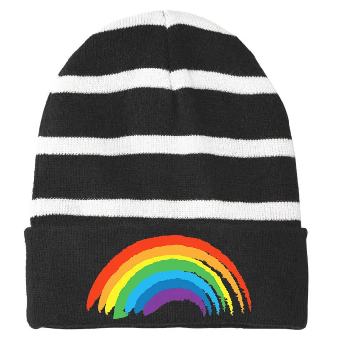 Rainbow Pride Retro Striped Beanie with Solid Band