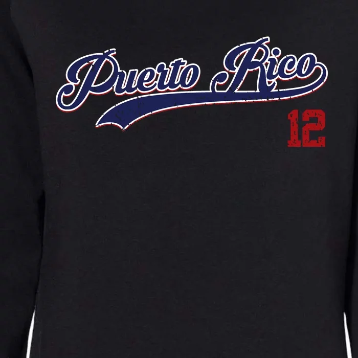 Retro Puerto Rico Beisbol Jersey Boricua Baseball 12 Womens California Wash Sweatshirt