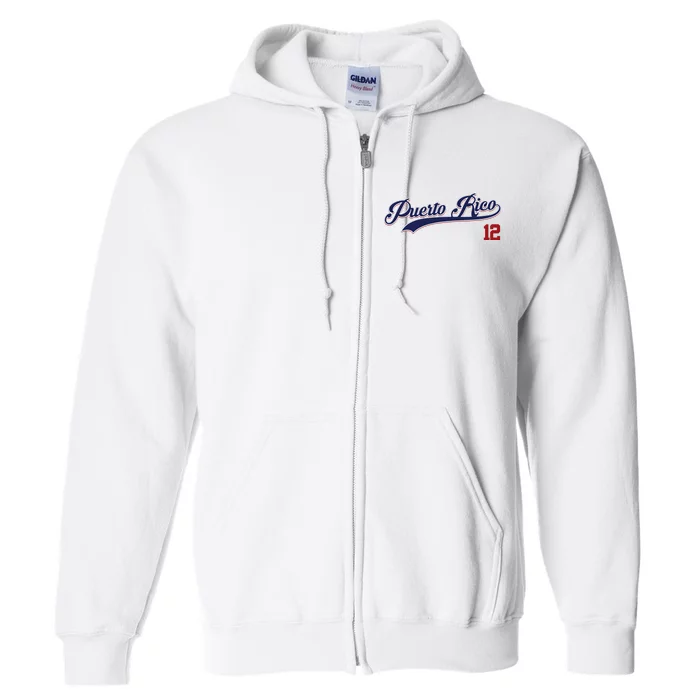 Retro Puerto Rico Beisbol Jersey Boricua Baseball 12 Full Zip Hoodie