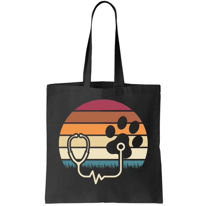 Retro Paw Stethoscope Vet Tech Funny Veterinary Technician Tote Bag