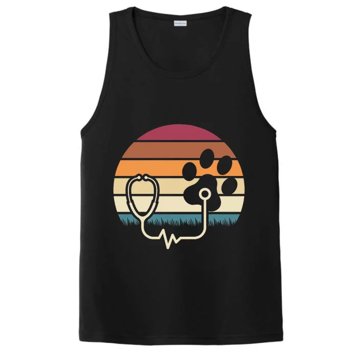 Retro Paw Stethoscope Vet Tech Funny Veterinary Technician Performance Tank