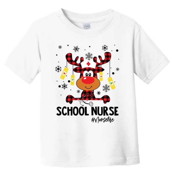 Red Plaid School Nurse Life Reindeer Christmas Pajama Xmas Toddler T-Shirt