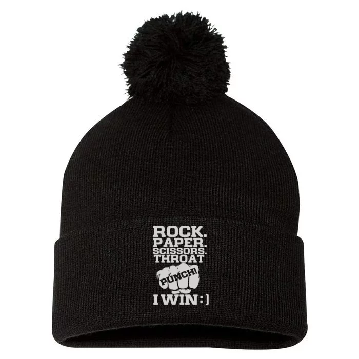 Rock Paper Scissors Throat Punch I Win Pom Pom 12in Knit Beanie