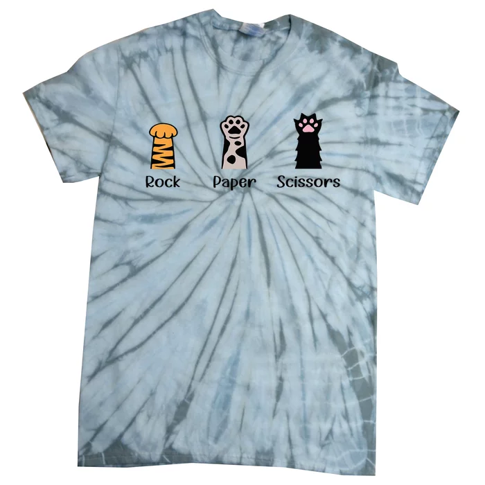 Rock Paper Scissors Cute Paws Hand Game Pet Lover Funny Cat Tie-Dye T-Shirt