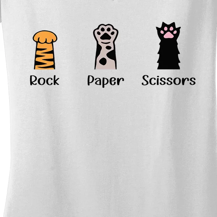 Rock Paper Scissors Cute Paws Hand Game Pet Lover Funny Cat Women's V-Neck T-Shirt