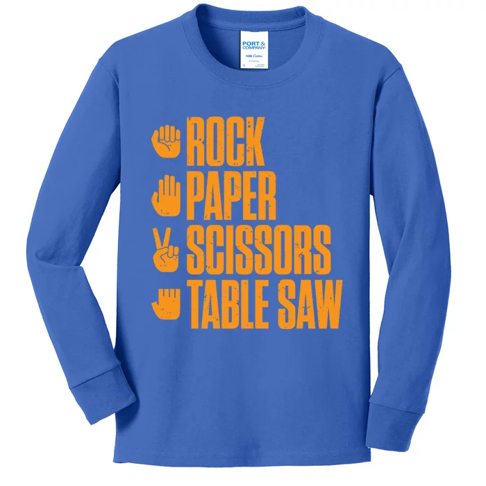 Rock Paper Scissors Table Saw Funny Carpenter Gift Kids Long Sleeve Shirt