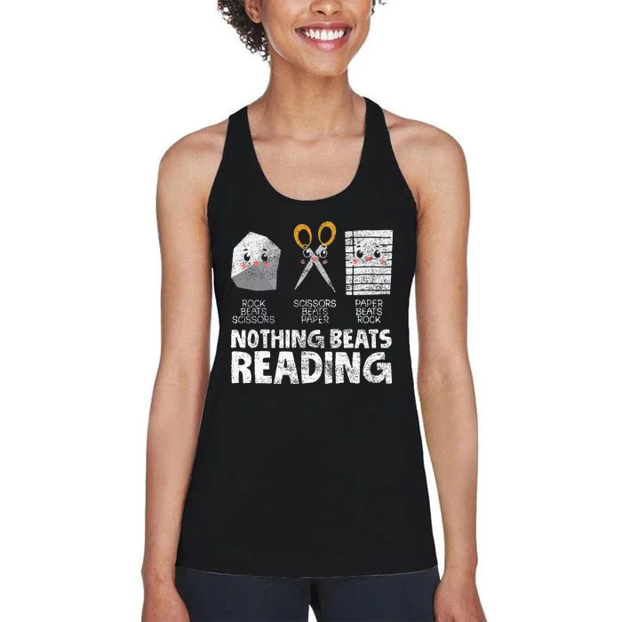 Rock Paper Scissor Reading Book Reading Teacher Bookworm Women's Racerback Tank