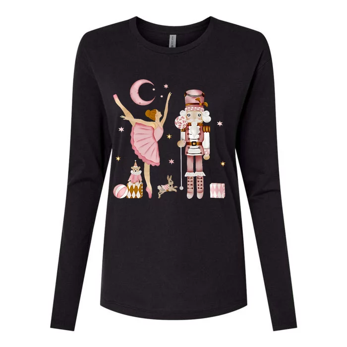 Retro Pink Sugar Plum Fairy Nutcracker Christmas Cute Xmas Womens Cotton Relaxed Long Sleeve T-Shirt