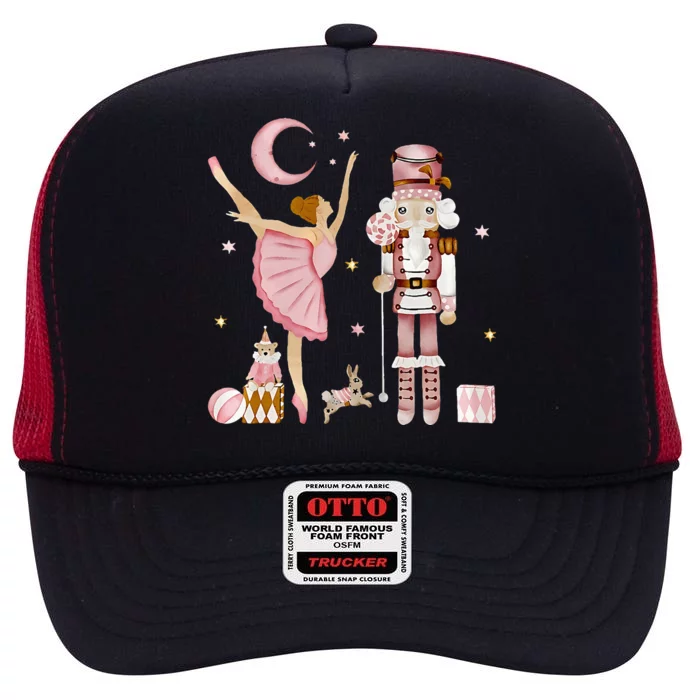 Retro Pink Sugar Plum Fairy Nutcracker Christmas High Crown Mesh Trucker Hat