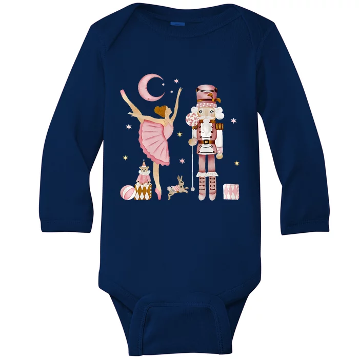 Retro Pink Sugar Plum Fairy Nutcracker Christmas Baby Long Sleeve Bodysuit