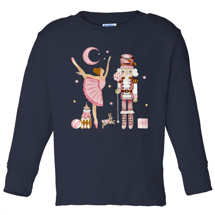 Retro Pink Sugar Plum Fairy Nutcracker Christmas Toddler Long Sleeve Shirt