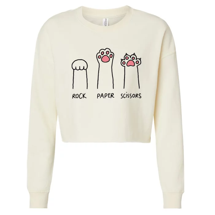 Rock Paper Scissors Hand Game Cute Paw Funny Cat Cropped Pullover Crew