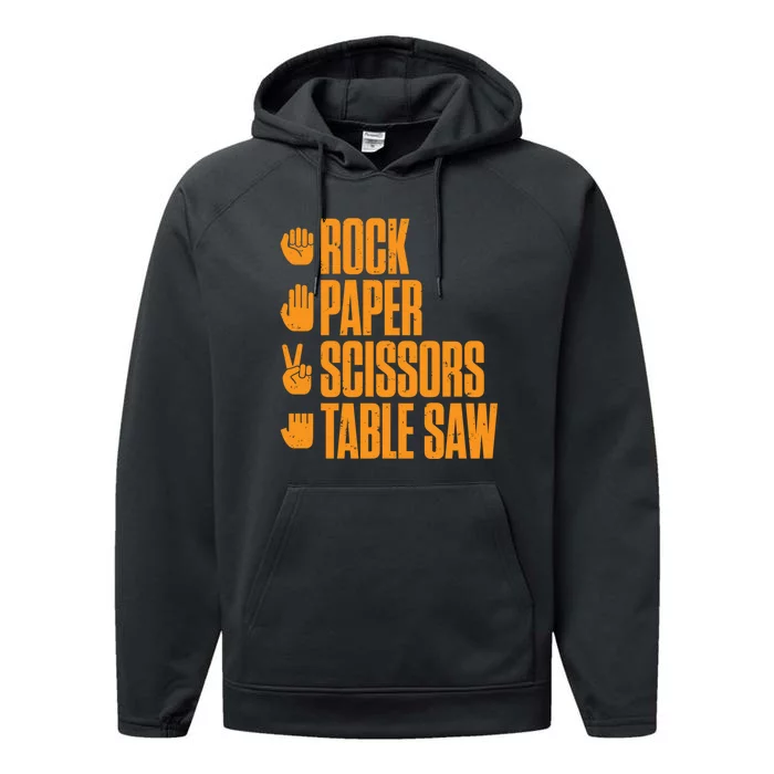 Rock Paper Scissors Table Saw Funny Carpenter Hoodie Performance Fleece Hoodie