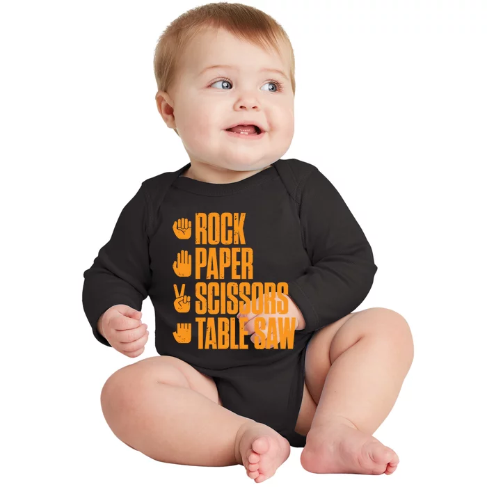 Rock Paper Scissors Table Saw Funny Carpenter Hoodie Baby Long Sleeve Bodysuit