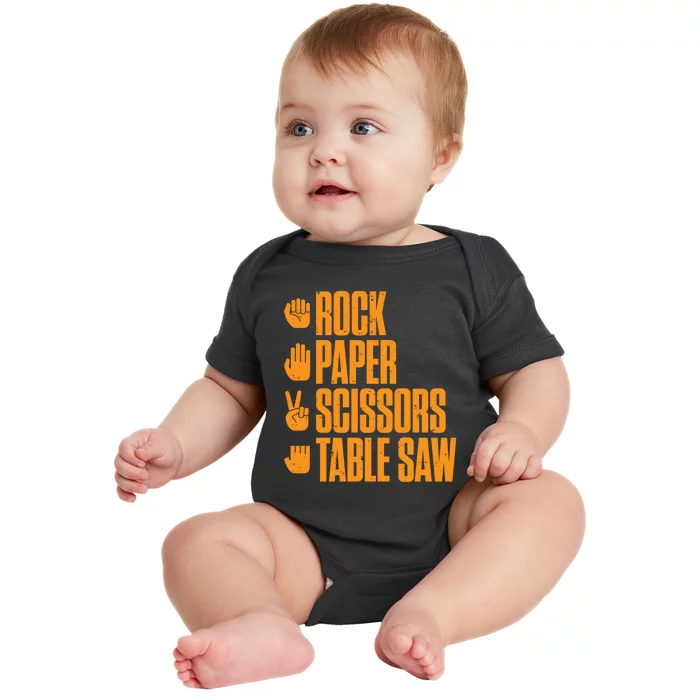 Rock Paper Scissors Table Saw Funny Carpenter Hoodie Baby Bodysuit