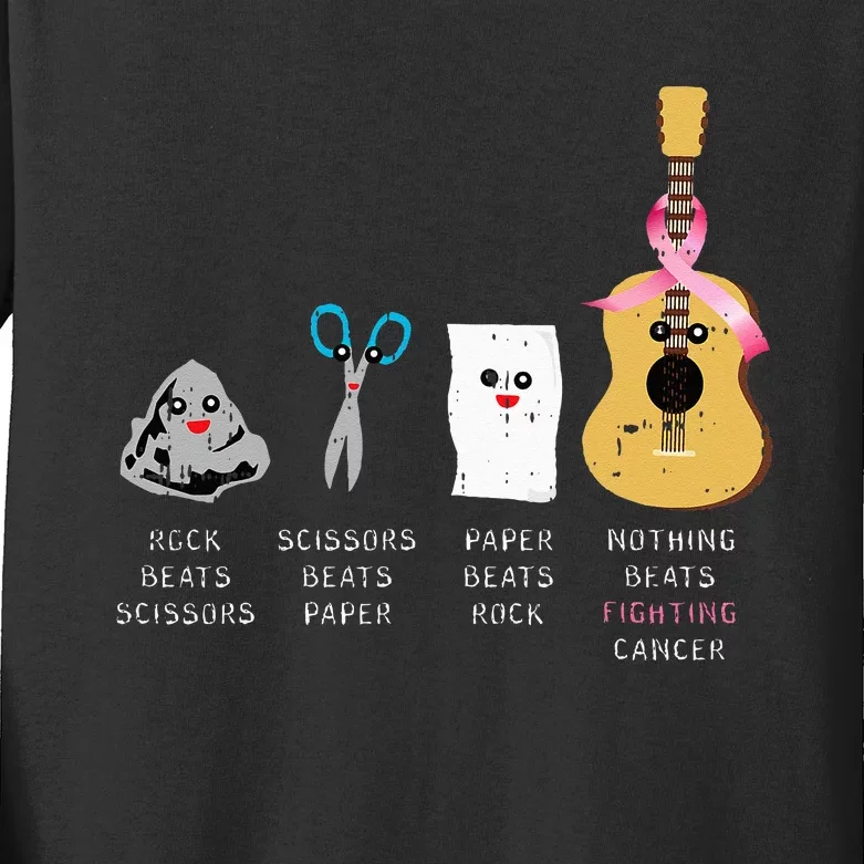 Rock Paper Scissors Guitar Fighting Cute Breast Cancer Gifts Kids Long Sleeve Shirt