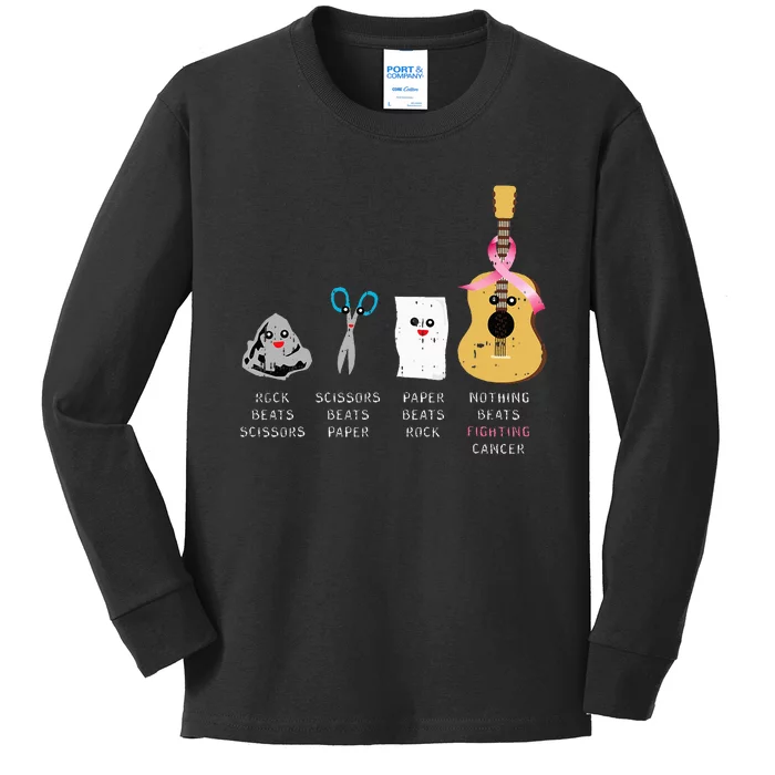 Rock Paper Scissors Guitar Fighting Cute Breast Cancer Gifts Kids Long Sleeve Shirt