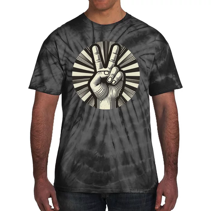 Retro Peace Sign V Fingers Vintage Graphic Design Tie-Dye T-Shirt