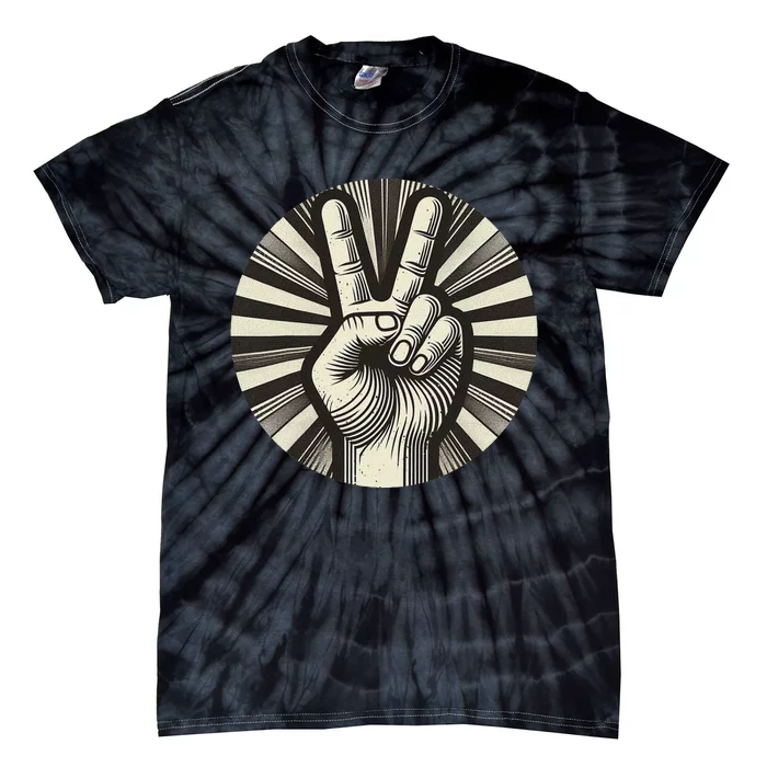 Retro Peace Sign V Fingers Vintage Graphic Design Tie-Dye T-Shirt