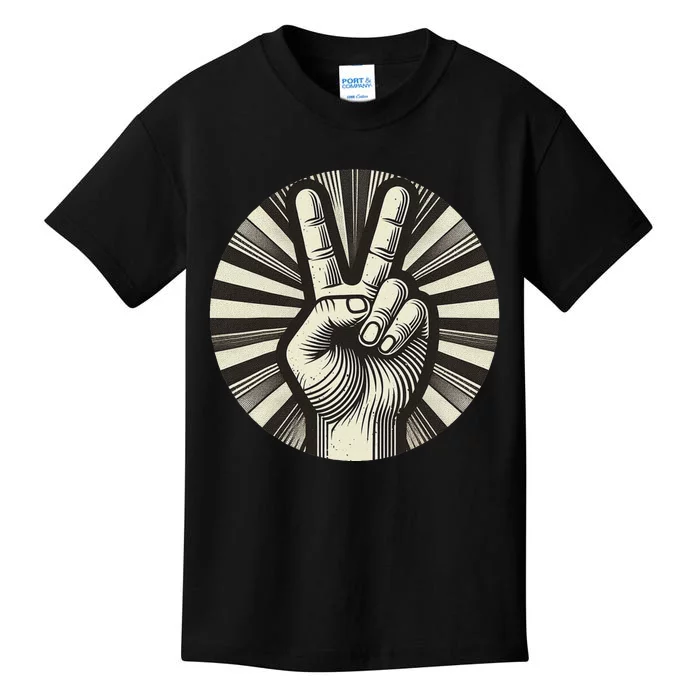 Retro Peace Sign V Fingers Vintage Graphic Design Kids T-Shirt